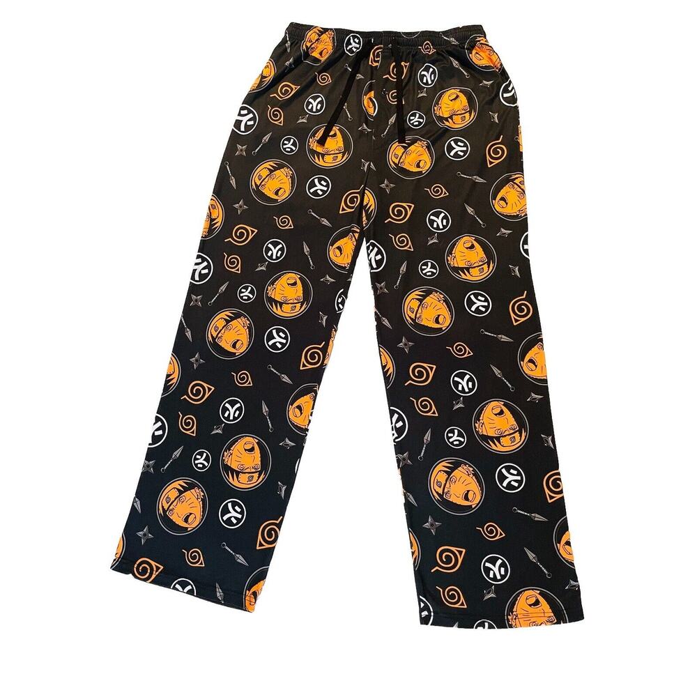 Naruto Anime Graphic Print Black Lightweight Sleep Pajama Pants, Pockets, 2XL